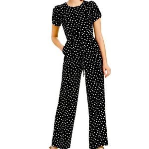 Calvin Klein BLACK White Polka-Dot Tulip Sleeve Belted Jumper size 6 (Women’s)